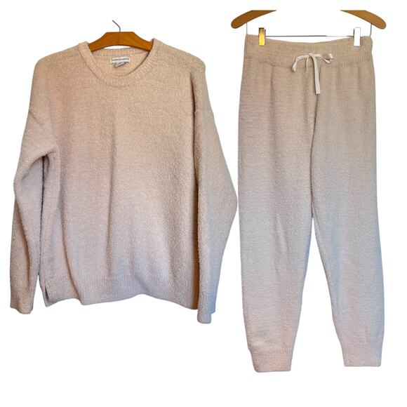Cupcakes and Cashmere Teddy Lounge Set Plush Shirt Pants Set Cream White Size M - Picture 1 of 14